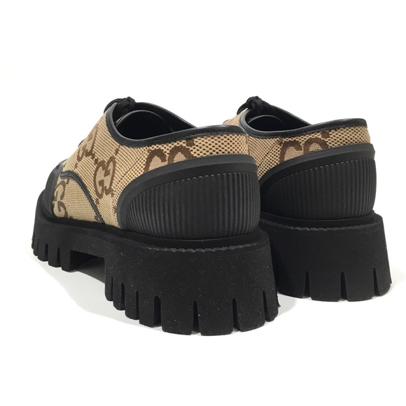 GUCCI SUPREME MACRO GG CANVAS LACE-UP SHOES -BEIGE / BLACK -MEN US 9.5 -NEW - Picture 3 of 9